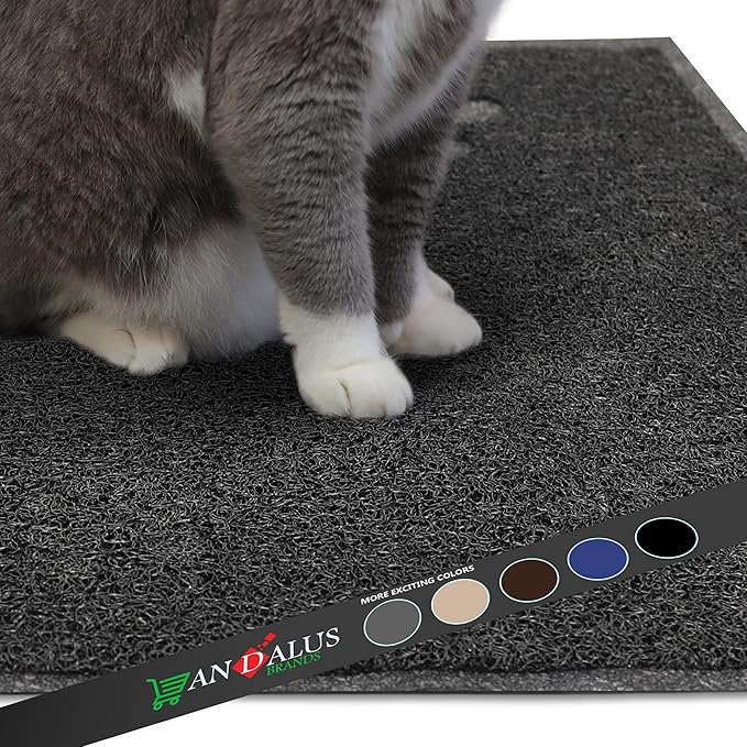 Andalus Extra Large Cat Litter Mat, Pack of 1 - Waterproof, Non-Slip & Easy to Clean Cat Litter Box Mat for Extra Efficient Pet Litter-Trapping, Grey (35” X 23”)