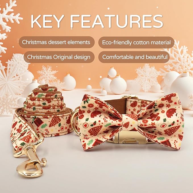 Custom Dog Collar with Name, Optional Dog Leash Airtag Holder and Bow Tie,Personalized Dog Collars for Small Medium Large Dogs,Cute Collar for Male Female Dogs (Christmas-Series)