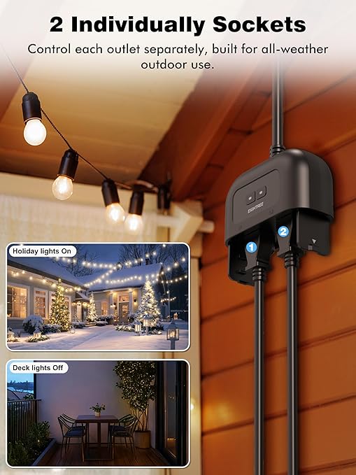 EIGHTREE 5GHz Outdoor Smart Plug Waterproof IP44, WiFi Smart Outlet Plug with 2 Independently Controlled Outlets, Compatible with Alexa & Google Assistant, Voice&Remote Control, Timer&Schedule, 1 Pack