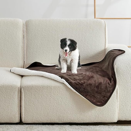 Waterproof Blanket for Bed Couch Sofa, Soft Liquid Pee Proof Pet Blanket for Dog Puppy Cat, Reversible Sherpa Fleece Furniture Protector (Brown, 30x40 inches)