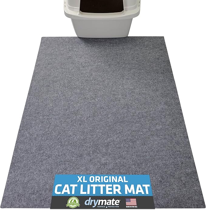 Drymate XL Original Cat Litter Mat, Contains Mess from Box, Protects Floors, Urine-Proof, Machine Washable, Soft on Kitty Paws, Absorbent, Waterproof (USA Made, Recycled Content) (29”x36”)(Light Grey)