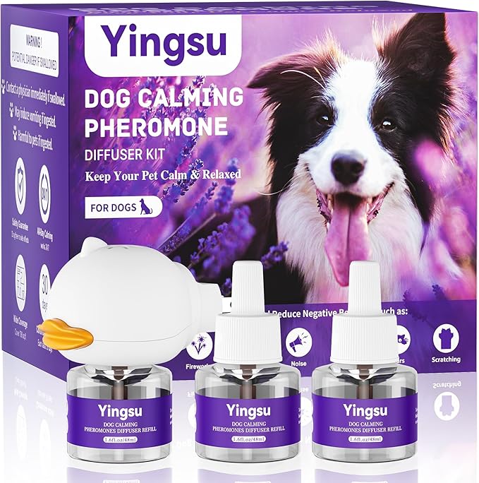 Dog Calming Diffuser, 4 in 1 Puppy Pheromones Calming Diffuser, Relaxing Pheromone for Dogs Relief Stress Anxiety Reduce Aggression Barking, Help Train Dog to Pee, 1 Diffuser 3 Refill(48ml)