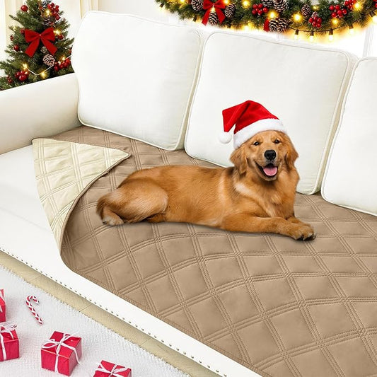 Smiry Waterproof Dog Bed Cover Blanket 30x70, Soft Reversible Pet Blanket, Washable Leakproof Cats Dogs Couch Cover for Sofa, Couch, Furniture, Lattice, Camel/Beige