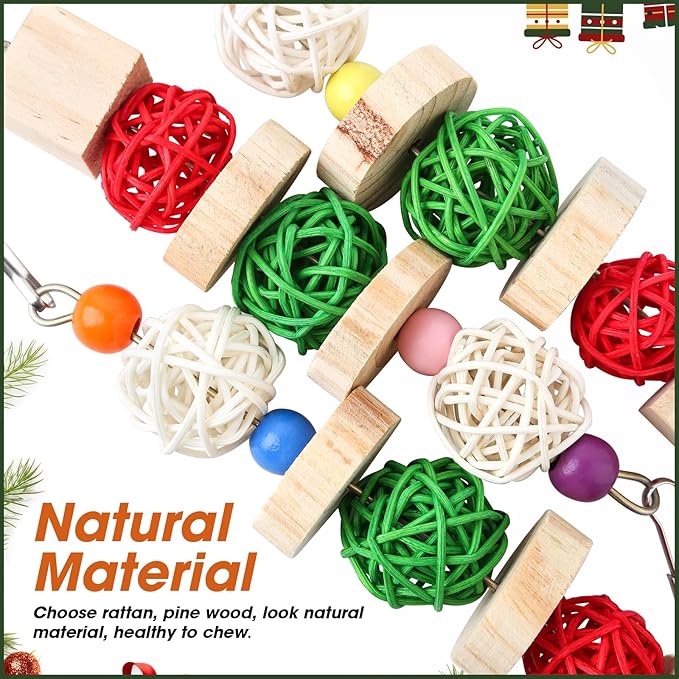 Christmas Bunny Chew Toys, Natural Guinea Pig Toys,3pcs Perfect Chews Hanging Wood Toy for Pet Rabbits Chinchillas Hamsters and Other Small Animals Teeth Grinding