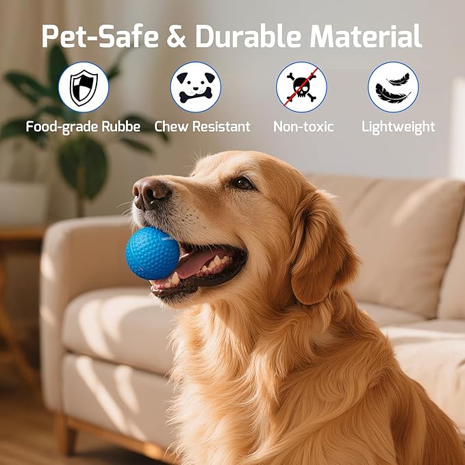 Chew Resistant Smart Interactive Dog Balls, Durable Food-Grade Rubber Material, Automatic Moving, Bouncing, Rotating Toy with Light for Medium, Large Dogs, IPX7 Waterproof (Blue)