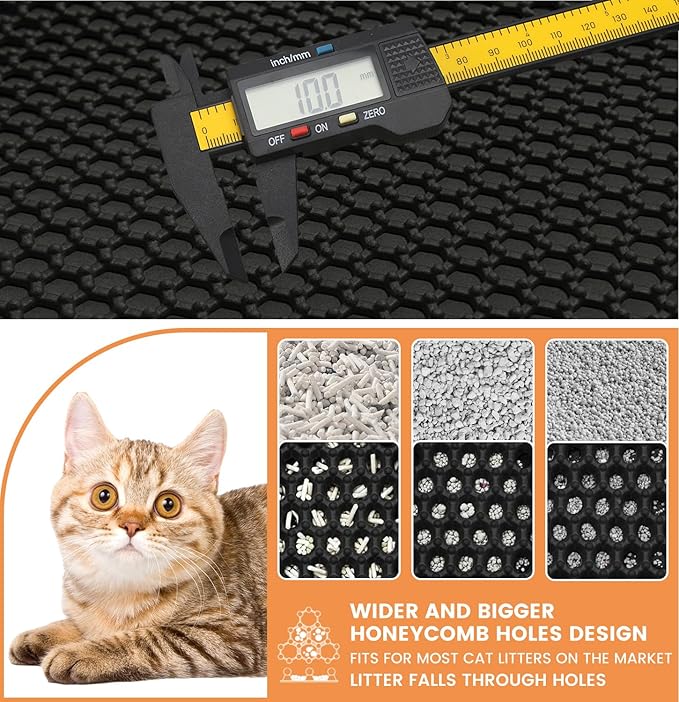 Cat Litter Mat, Litter Trapping Mat, 23.6” x15.7” Cat Mat for Litter Box, Cat Litter Mat Small, Honeycomb Double Layer Design, Waterproof & Urine Proof, Scatter Control, Non-Slip, Black, 1 Pack
