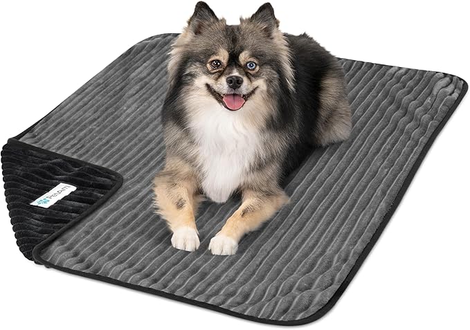 PetAmi Waterproof Dog Blanket, Leakproof Pet Blanket for Small Medium Large Dogs, Reversible Furniture Bed Sofa Couch Cover Protector, Plush Striped Pet Throw for Indoor Cat, 29x40 in, Black Grey