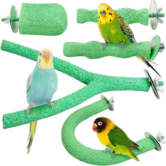 PINVNBY 5 Pack Bird Perch Resin Bird Beak Grinding Stone Parrot Cage Stand Platform Foot Claws Trimmer Chew Toy Cage Accessories for Budgie Cockatiel Conure Lovebird Finch (Green)
