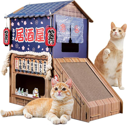 Cardboard Cat House for Indoor,Cat Scratcher House,Cat Birthday Gifts(29.5inx28.5inx18in),Double Cat Bed.