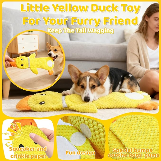 2 Pack Dog Toys for Aggressive Chewers, No Stuffing Plush Squeaky Duck Interactive Puzzle Toys with Treat Pockets for Small Medium Dogs