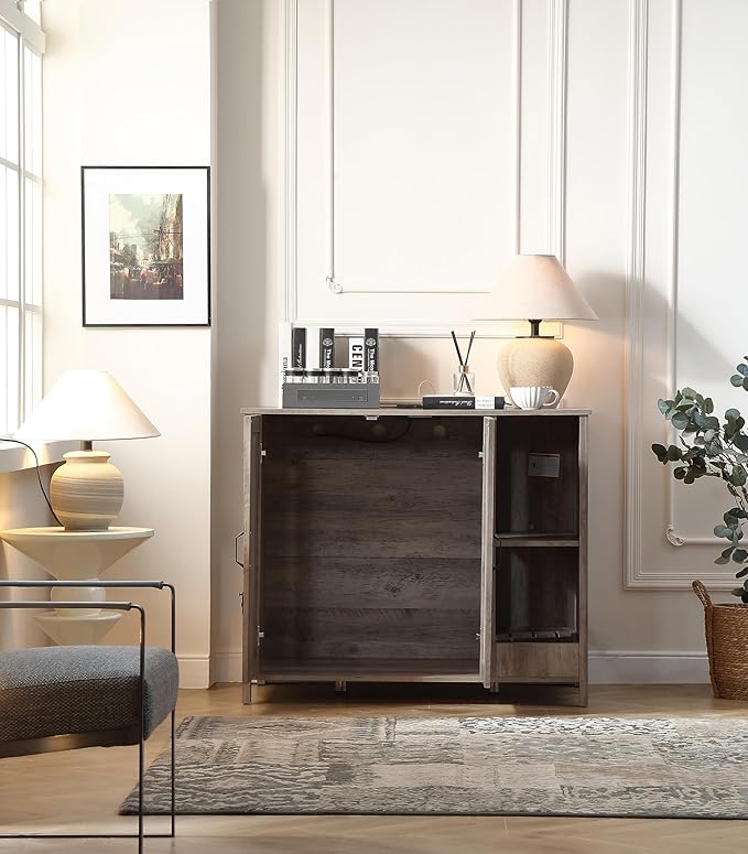 Large Cat Litter Enclosure With Litter Collector, Enclosure for self-Cleaning Litter Boxes,Adjustable Shelf for Dog Proof and Storage,charging station,Locks Added for cat,Cat House,Grey