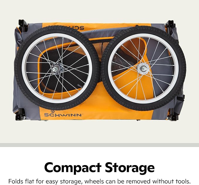 Schwinn Rascal Pet Trailer, Holds Pets Up to 50 or 100 lb, Universal Coupler, Folding Frame, Quick-Release Wheels, Rear Doggy Door, Leash, Washable Liner, Bug Screen, Schwinn Bike Trailer for Pets