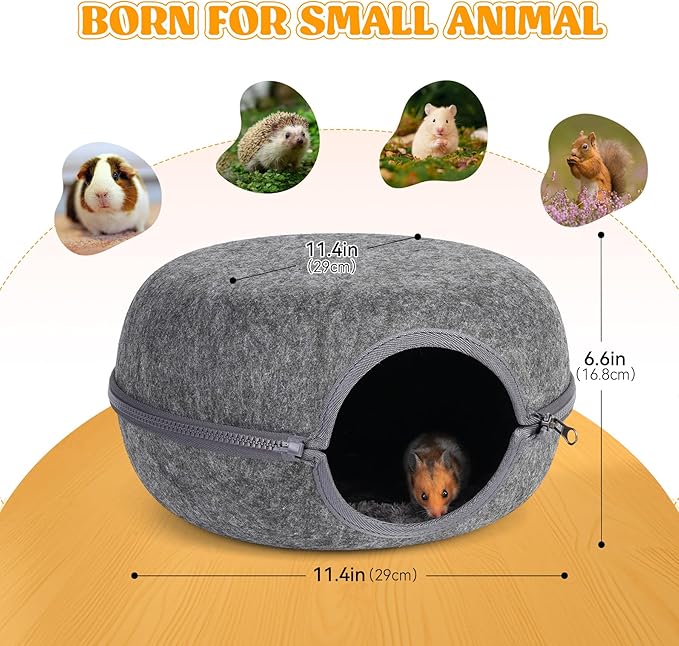Guinea Pig Hideout 2 Pack, Double Function Guinea Pig Bed with 3 Soft Cushions, Small Animal Cage Accessories for Guinea Pigs, Hamsters, Hedgehogs, and Ferrets (Dark Grey & Dark Grey)