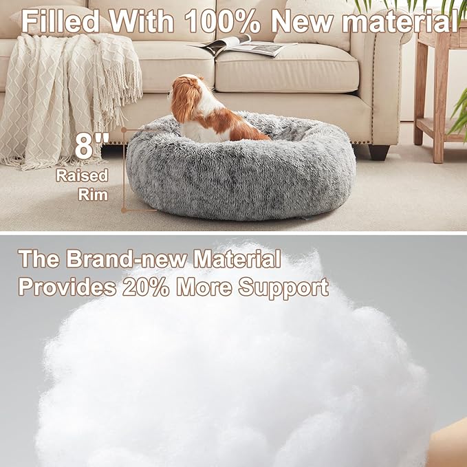 30 inches Donut Dog Bed for Medium Dogs,Calming Fluffy Round Pet Bed with Removable & Washable Cover,Fits up to 45 lbs Pets(Dark Grey,Medium)