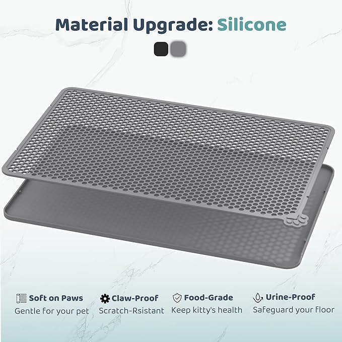 Silicone Cat Litter Mat 24"x15" (Keep Floor Clean)(Easy Clean)(Anti-Crease)(Built to Last)(Non-Slip)(Double Layer Detachable)(Soft on Paws)(Claw-Proof)