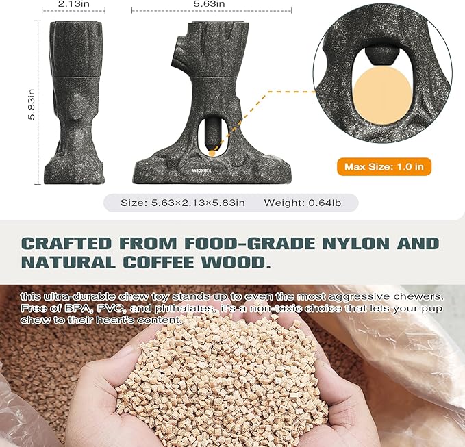 Ansoniser 2-in-1 Bully Stick Holder & Chew Toy - Tree Stump Design Prevents Choking, Keeps Dogs Busy with Mental Stimulation, for All Breed Sizes, Easy to Clean