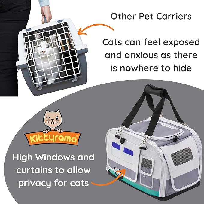 Premium Soft-Sided 2-in-1 Kittyrama Cat Carrier & Home Hideaway – Vet-Recommended Calming Den, Dual-Use Lounge & Travel Carrier with SBS Zippers, Airline-Approved Under-Seat Fit