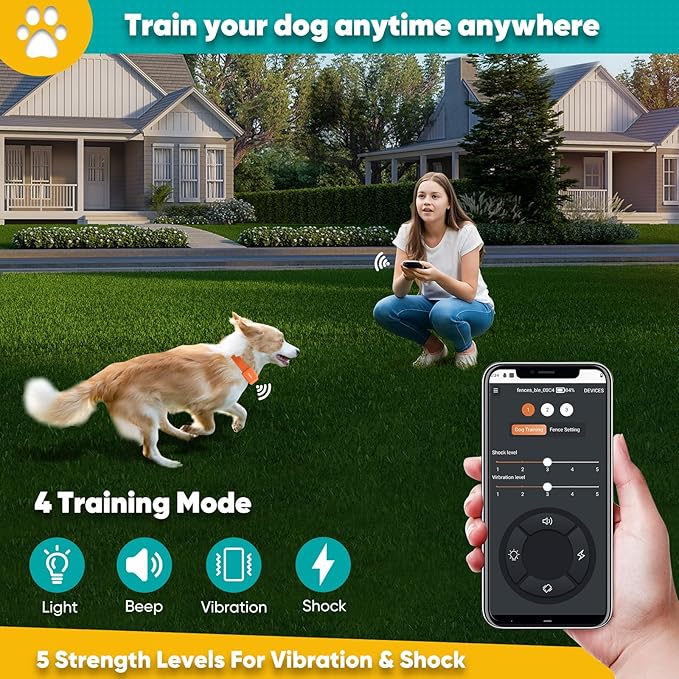 GPS Electric Dog Fence with Free App, Wireless Fence System with Training Collar, Portable Fence for Outdoor Use, Rechargeable Waterproof Flexiable Collar, Adjustable of Dogs (Orange)