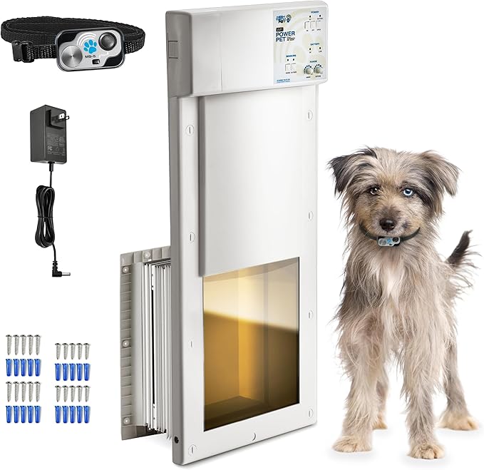 Genuine Power PET Automatic Pet Door by HIGH TECH PET - Medium - Wall Mount - Pet Collar Operated - Dead Bolt Security - Quick - Quiet - Air Tight - Safe Gravity Closure - Patented Anti Pinch System