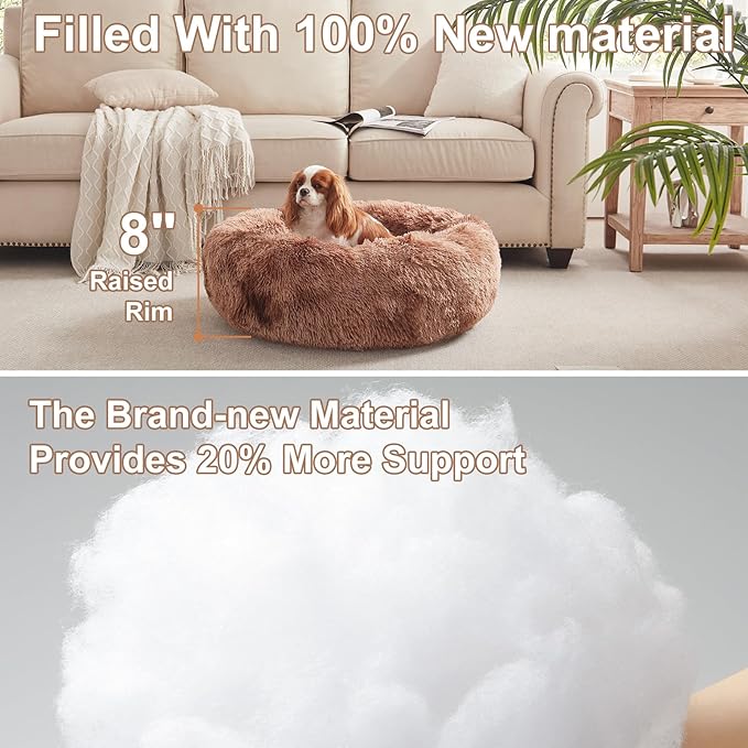 30 inches Donut Dog Bed for Medium Dogs,Calming Fluffy Round Pet Bed with Removable & Washable Cover,Fits up to 45 lbs Pets(Tie-dye Brown,Medium)