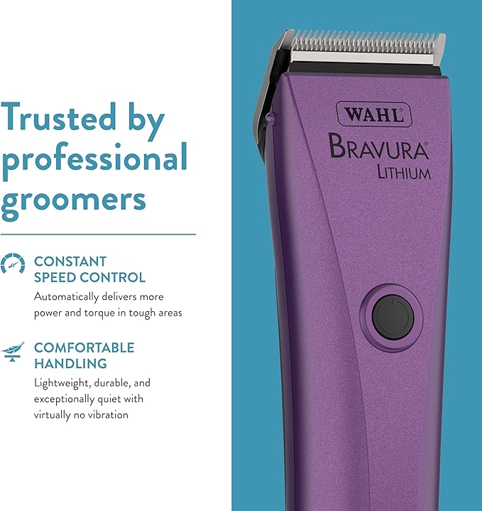 Wahl Professional Animal Bravura Pet, Dog, Cat, and Horse Corded/Cordless Clipper Kit, Purple (#41870-0423)