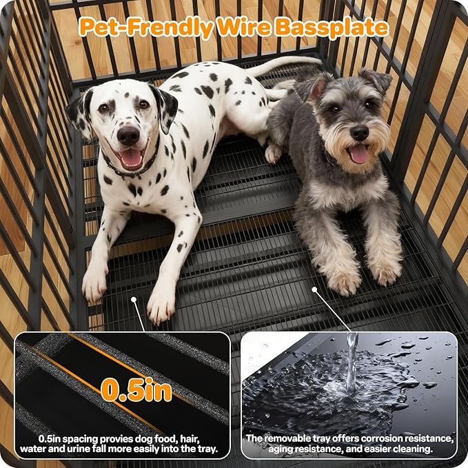 Heavy Duty Dog Crate 60 Inch, Indestructible Dog Crate with Removable Tray, Escape Proof & High Anxiety Dog Kennel Indoor, Metal Dog Cage with Wheels for Large Dogs, XL XXL XXXL