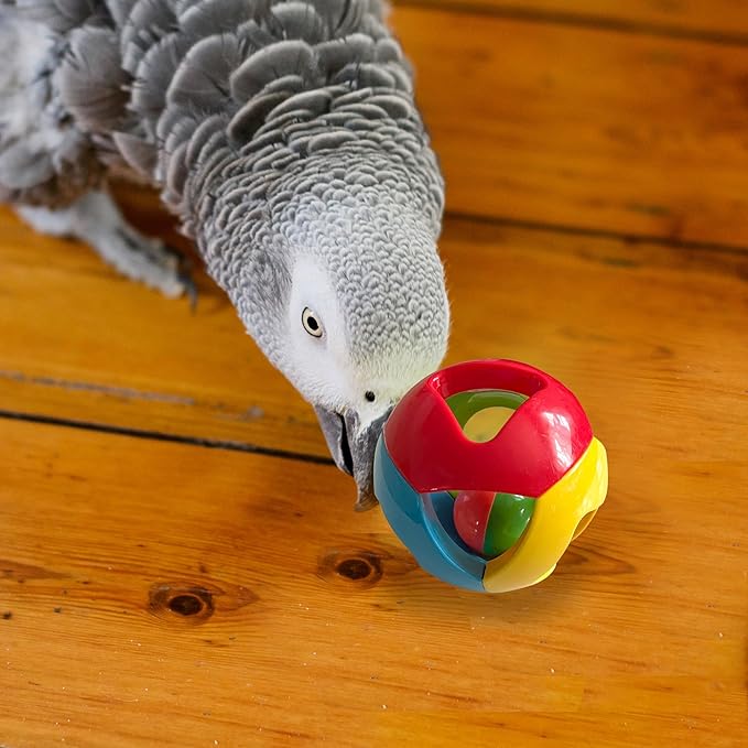 SIMENA Parrot Ball Toy with Bell, Cage Hanging Accessories for Medium to Large Birds, Interactive Toys for Birds, Cat Ball Toy (Geometric, Set of 1)