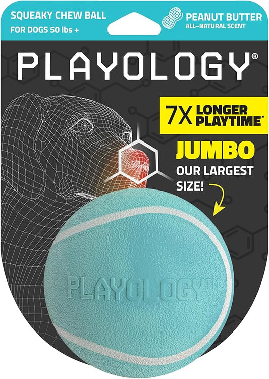 Playology Dog Toys | Squeaky Chew Ball - Bouncy Durable Floating Fetch Ball for Dogs | Jumbo Peanut Butter Scented Toy - Easy to Clean and Made from Non Toxic Materials