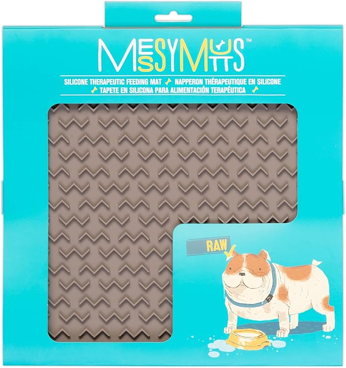 Messy Mutts Silicone Therapeutic Interactive Feeding and Licking Mat | 12” x 12” | Slow Feeder for Boredom & Anxiety | Lick Pad for Cats & Small Dogs | Grey
