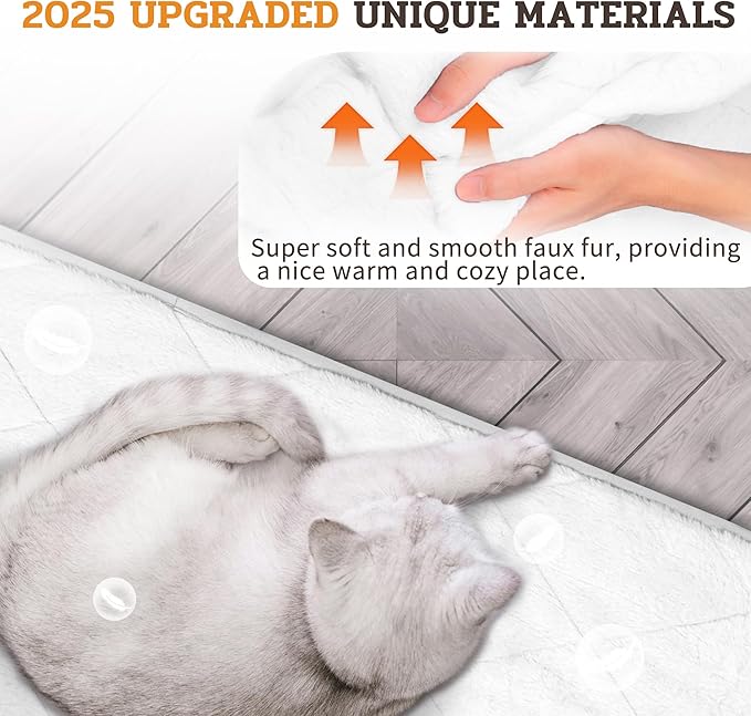 NWK Fluffy Self Warming Cat Mat, Cat Blanket, Thermal Dog Mat, Washable, Non-Slip Bottom for Sofa & Crate & Kennel & Car Seat (Creamy White, Medium (28'' X 19'' X 0.4''))