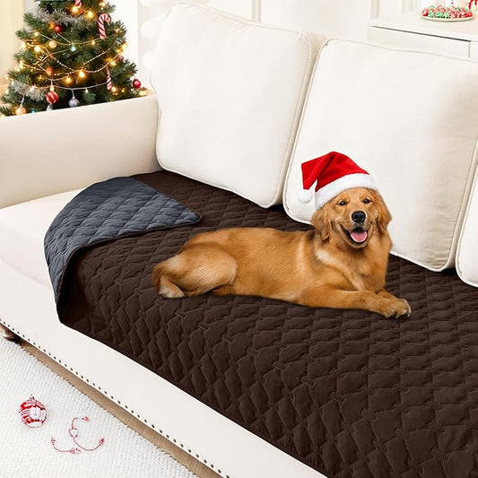 Smiry Waterproof Dog Bed Cover Blanket, Soft Reversible Pet Blanket, Washable Leakproof Cats Dogs Couch Cover for Sofa, Couch, Furniture, Plaid (30x70 Inch, Chocolate/Dark Grey)