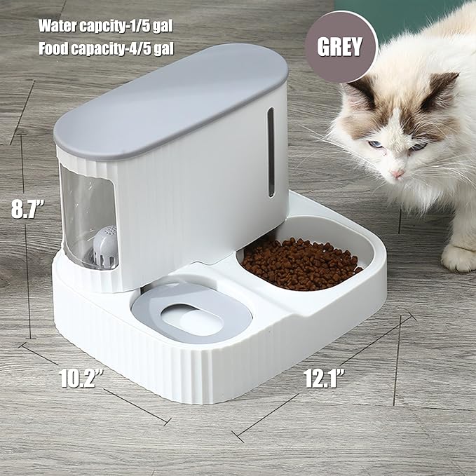 Cat Feeder and Water Dispenser,2 in 1 Gravity Automatic Bowl Auto Pet Dry Food Self Feeding Container Dishes Set for Dog Puppy Kitten Kit Set (Grey)