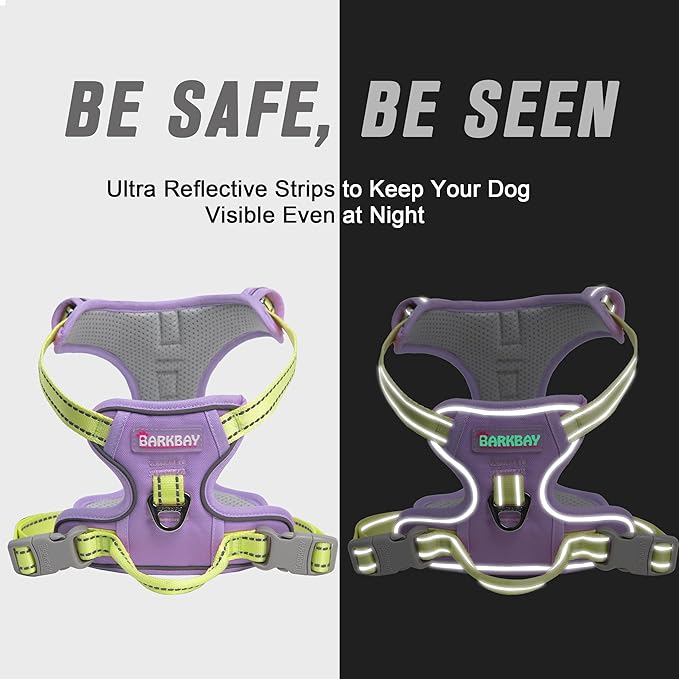 BARKBAY No Pull Dog Harness Front Clip Heavy Duty Reflective Easy Control Handle for Large Dog Walking(Violet Purple & Sunlight,XL)