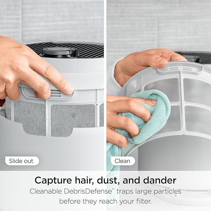 Shark Air Purifier for Home, NeverChange Compact Pro, for Bedroom, Nursery, Home Office, Dorm, HEPA-Exceeding Filter, Captures Pollutants, Pet Dander, Dust, Odor, Smoke, and More, HP072PK, Quartz