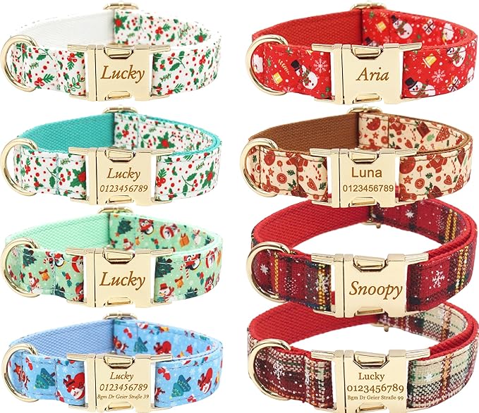 Custom Dog Collar with Name, Optional Dog Leash Airtag Holder and Bow Tie,Personalized Dog Collars for Small Medium Large Dogs,Cute Collar for Male Female Dogs (Christmas-Series)