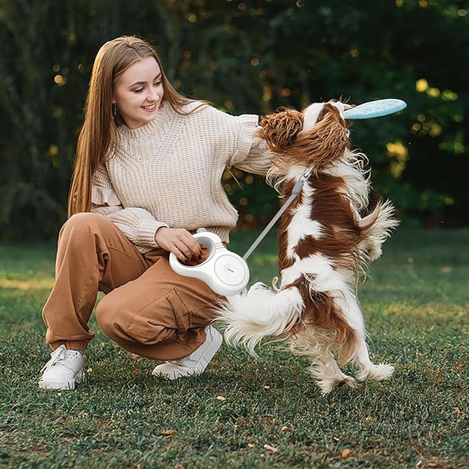 16Ft Retractable Dog Leash for Small, Medium & Large Dogs with One-Hand Brake Lock, Ergonomic Comfort Grip Handle, 360° Tangle-Free Swivel and Strong Nylon Tape (White)