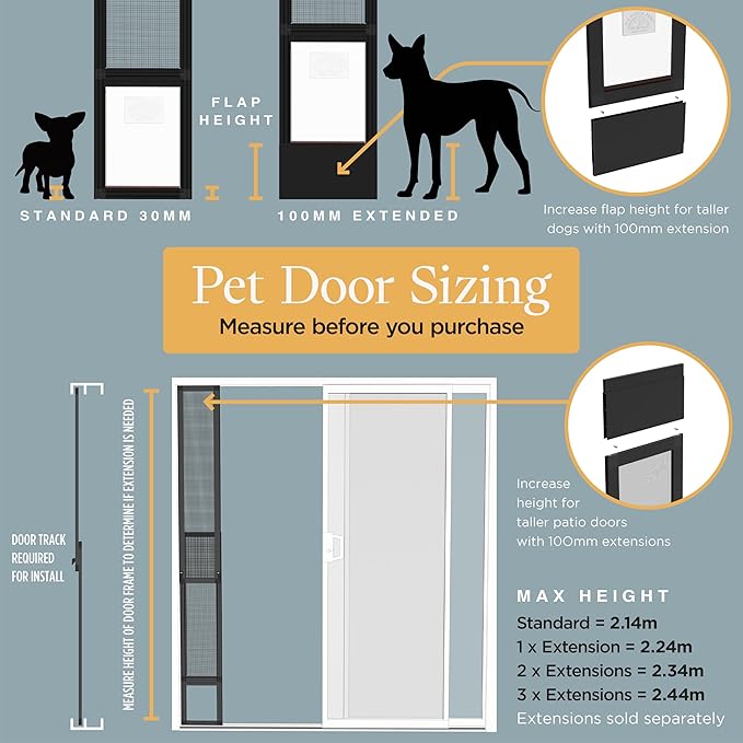 Hakuna Pets V2 Patio Pet Door Screen Insert Panel for Sliding Doors, Fits Door Track Min Ht 55.12" to Max Ht 84.25", UV Resistant Mesh, Locking Magnetic Dog Door, Easy Install and Removal,Small,Silver