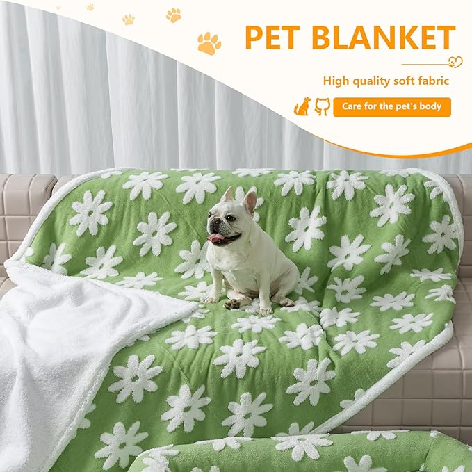 Waterproof Pet Blanket,Dog Bed Covers Couch Sofa Stylish Jacquard Pets Throw Blankets for Puppy Cats Washable Reversible Furniture Protection Covers (Green Flower,XL)