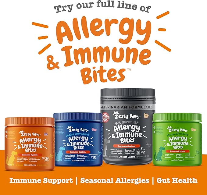 Zesty Paws Dog Allergy Relief - Anti Itch Supplement - Omega 3 Probiotics for Dogs - Stop Paw Licking - Soft Chews for Skin Health & Seasonal Allergies - with Epicor Pets - Senior - Salmon - 90 Count