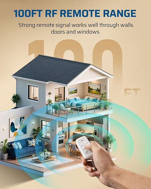 DEWENWILS Indoor Remote Control Outlet, Wireless Remote Outlets Switch, No Interference, 15A/1875W, 100FT RF Range, Compact Light Switch for Lamp, Christmas Decor,1 Remote 3 Outlets