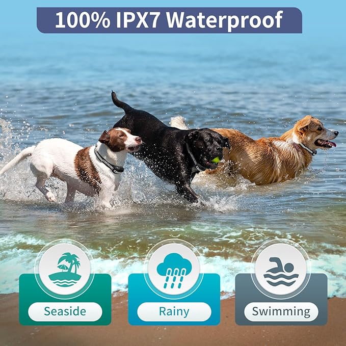 PetJoy 3 Dog Shock Collar for Large Dogs, Automatic Bark Collar with Remote, Bark and Training Collar Combo, Shock Collar with 5 Adjustable Levels of Sensitivity