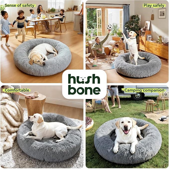 Extra Large Donut Calming Dog Bed with Orthopedic Memory Foam Dogs,42 Inch Pet Bed Cuddler Anti Anxiety with Comfort Cooling Gel,Removerable Waterproof Round Plush Cover Sofa for Machine Washable,Grey