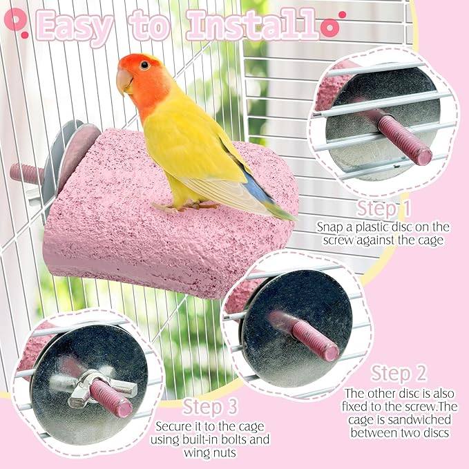 PINVNBY 5 Pack Bird Perch Resin Bird Beak Grinding Stone Parrot Cage Stand Platform Foot Claws Trimmer Chew Toy Cage Accessories for Budgie Cockatiel Conure Lovebird Finch (Pink)