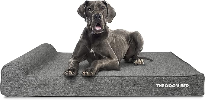 The Dog’s Bed Orthopedic Headrest Dog Bed XXL Grey Linen, Memory Foam, Pain Relief for Arthritis, Hip & Elbow Dysplasia, Post Surgery, Lameness, Waterproof Washable Cover