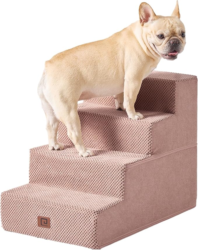 EHEYCIGA Dog Stairs for Bed 18" H, 4-Step Dog Steps for High Bed, Pet Steps for Small Dogs and Cats, Non-Slip Balanced Pet Ramp Indoor, Pink