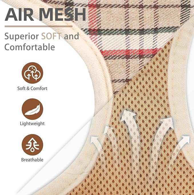 PUPTECK Soft Mesh Dog Harness and Leash Set Pet Puppy Cat Comfort Padded Vest No Pull Harnesses, Khaki, XL