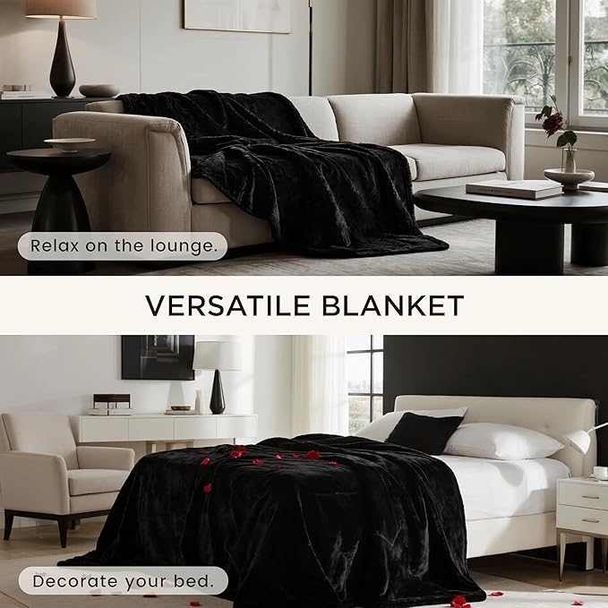 gogobunny Waterproof Bed Blanket, Reversible Sherpa Fleece Throw Blanket for Dog Puppy Cat, Furniture Cover Protects Bed Couch Sofa from Liquid Pee and Pet Fur (Black, 50x60 inches)