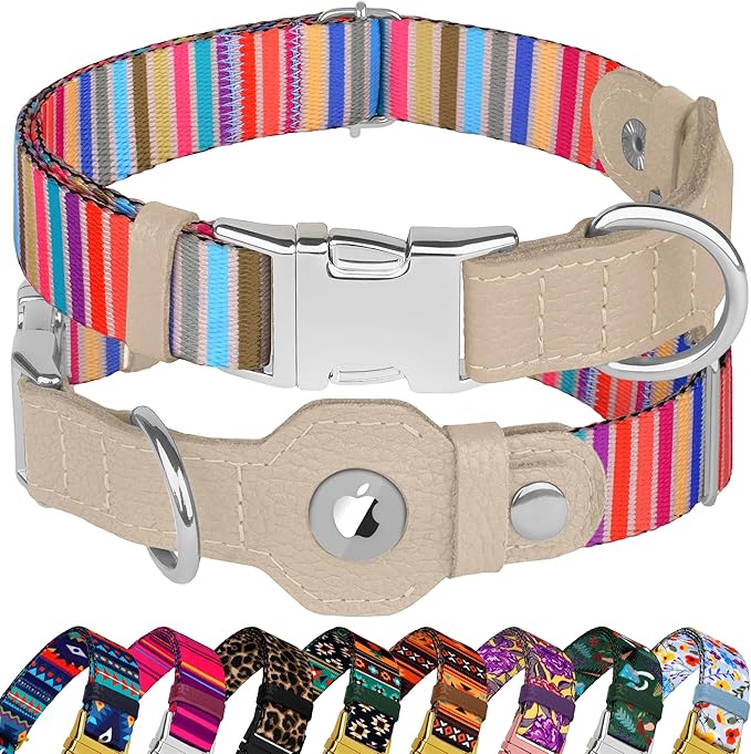 AirTag Dog Collar for Small Medium Large Breed - Adjustable Cute Pattern Dog Collar with Airtag Holder - Soft Leather Tracker GPS Apple Air Tag Pet Collars (X-Large, 20"-25" Neck Fit, Serape)