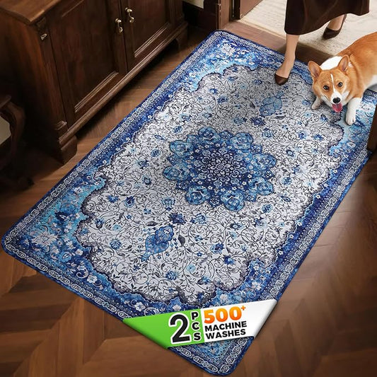 Hompet 2 Pack Super Absorbent Lightweight Dog Door Mat, Washable Pee Pads for Dogs, Reusable Puppy Training Pads, Quick Dry Non-Slip Pet Entryway Rug, Leak-Proof Potty Pad for Indoor Floors, 35"x60"