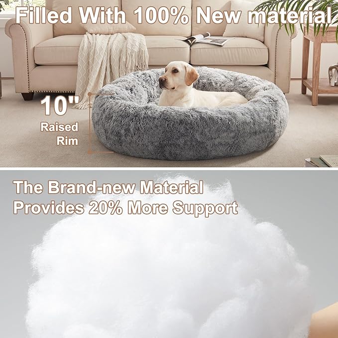 45 inches Donut Dog Bed for Extra Large Dogs,Calming Fluffy Round Jumbo Pet Bed with Removable & Washable Cover, Fits up to 120 lbs Pets (Dark Grey,XL)